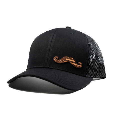 Black Leather Stache Hat