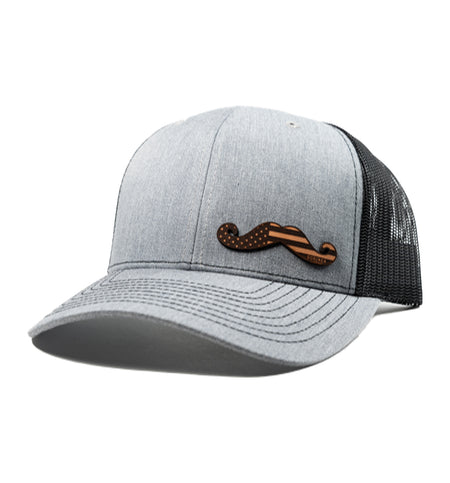 Grey Leather Stache Hat